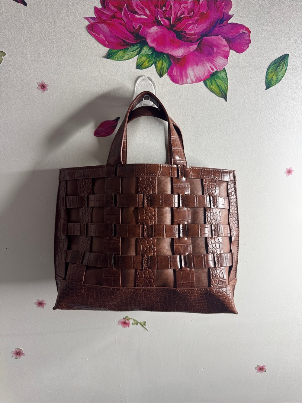 Street Level Brown Woven Faux-Croc Tote